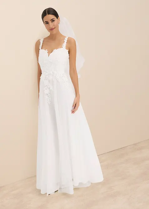 Robe de mariée en tulle délicat et dentelle, bonprix