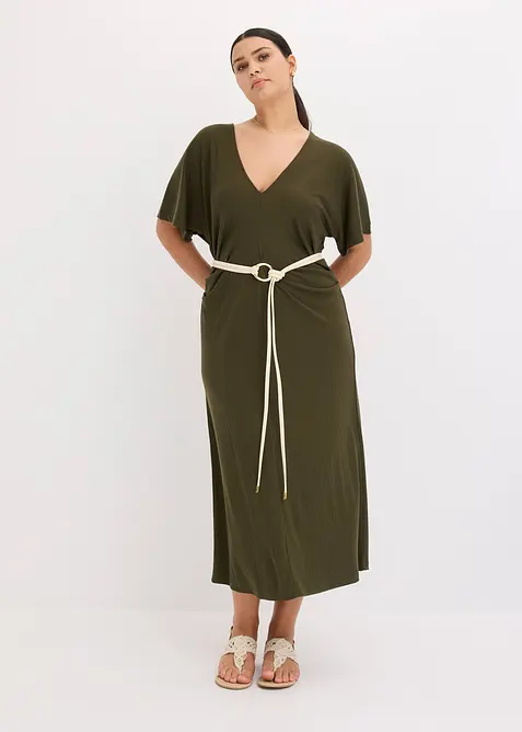 Robe en jersey côtelé, froncée sur le côté, bonprix