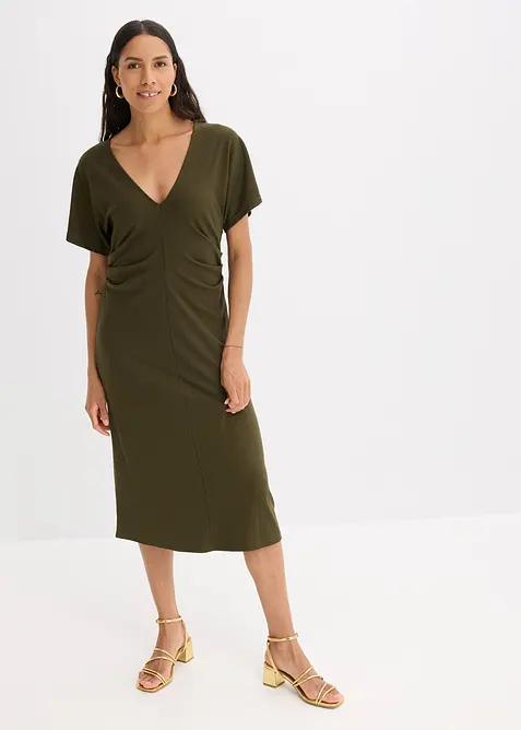 Rippkleid aus Jersey mit seitlicher Raffung, bonprix