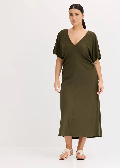Robe en jersey côtelé, froncée sur le côté, bonprix