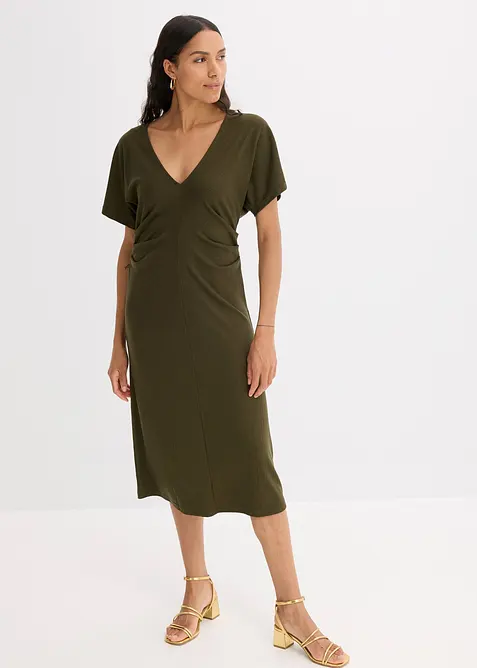 Rippkleid aus Jersey mit seitlicher Raffung, bonprix
