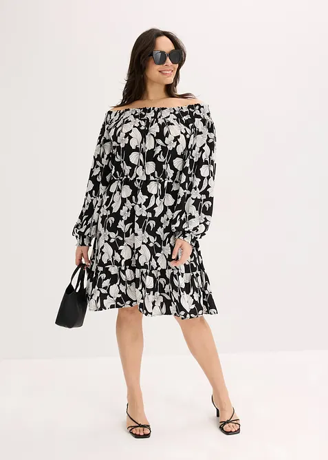 Robe imprimée col Bardot, bonprix