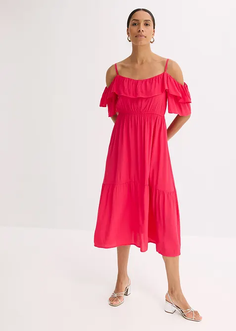 Kleid mit Volants aus strukturierter Viskose, bonprix