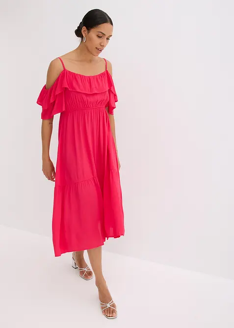 Kleid mit Volants aus strukturierter Viskose, bonprix