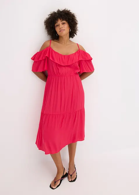 Kleid mit Volants aus strukturierter Viskose, bonprix