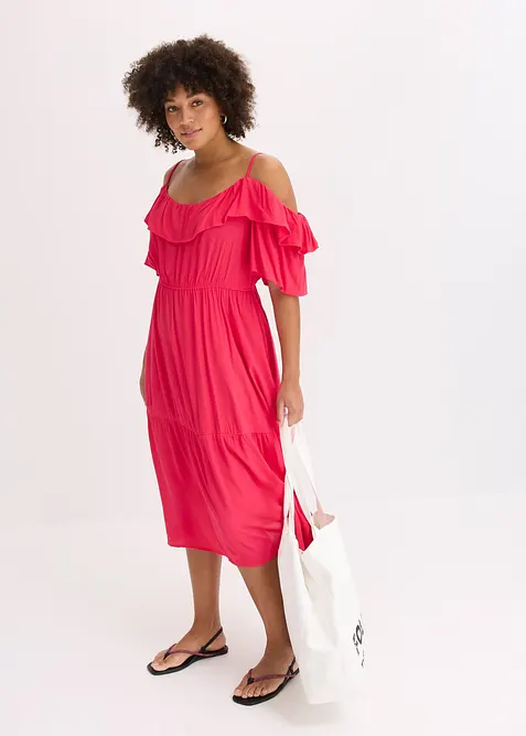 Kleid mit Volants aus strukturierter Viskose, bonprix