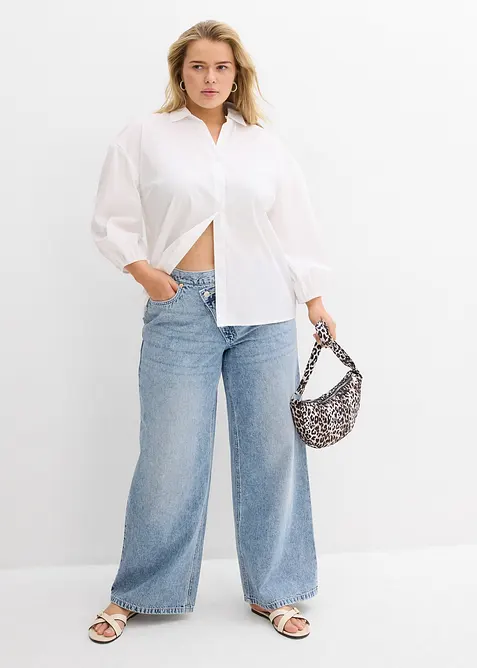 Wide-Leg-Jeans Mid Waist, Low Stretch, bonprix