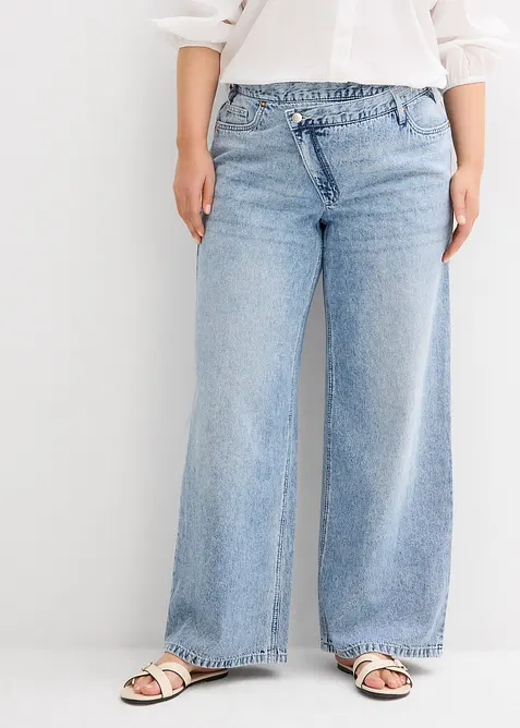 Wide-Leg-Jeans Mid Waist, Low Stretch, bonprix