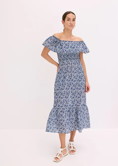 Boho-Midikleid mit Carmenausschnitt aus leichter Baumwolle, bonprix