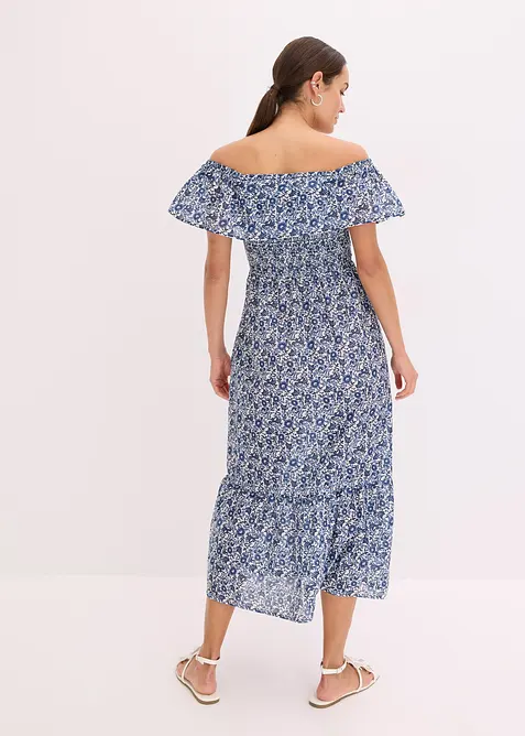 Boho-Midikleid mit Carmenausschnitt aus leichter Baumwolle, bonprix