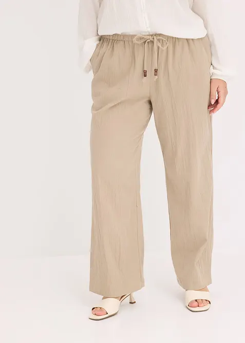 Pantalon large, effet froiss&eacute;, bonprix