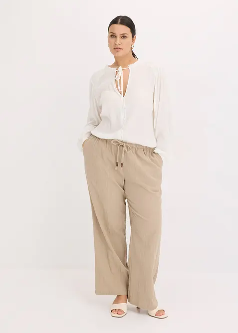 Pantalon large, effet froiss&eacute;, bonprix