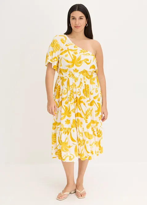 Robe asymétrique imprimée en viscose texturée, bonprix