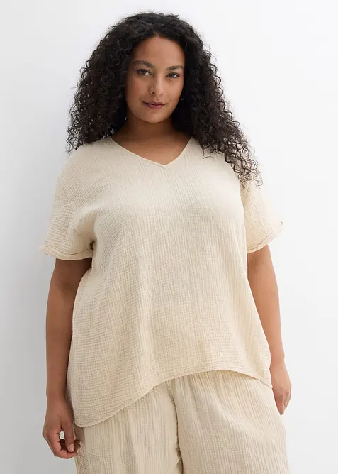 Tunique à manches courtes en gaze de coton, bonprix