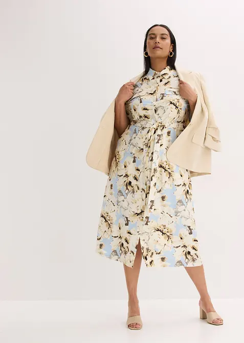 Robe-chemise en viscose avec ceinture à nouer (2 pces), bonprix