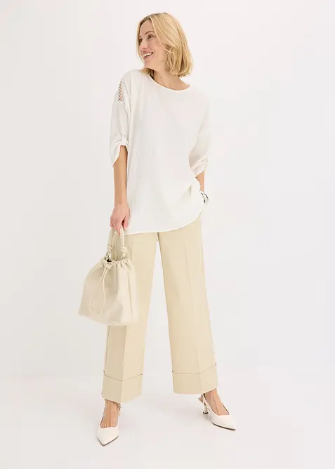 Blouse texturée avec bande de dentelle, bonprix