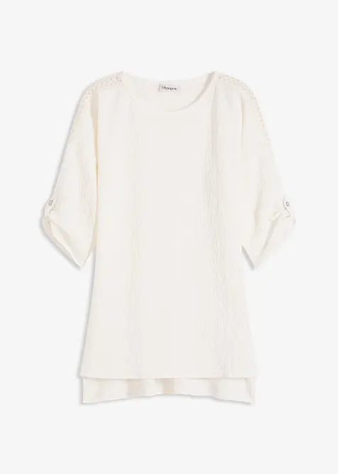 Blouse texturée avec bande de dentelle, bonprix
