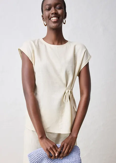 Shirt aus reinem Leinen mit Webbesatz, bonprix