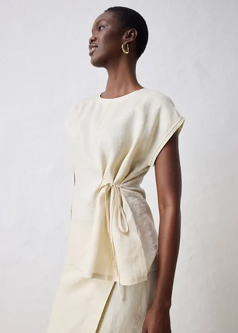 Shirt aus reinem Leinen mit Webbesatz, bonprix