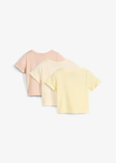 T-Shirts aus Bio-Baumwolle mit Volants (3er Pack), bonprix