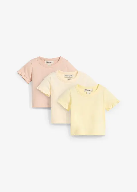 T-Shirts aus Bio-Baumwolle mit Volants (3er Pack), bonprix