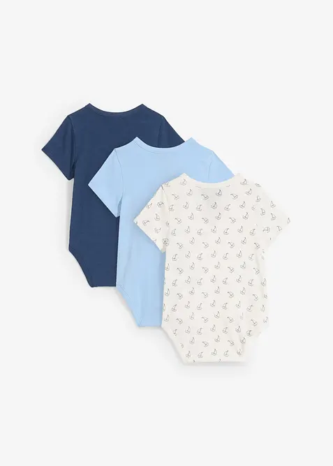 Lot de 3 bodies bébé croisés manches courtes, 100% coton, bonprix