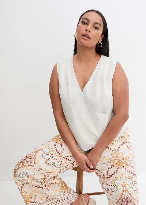 Blouse sans manches 100 % lin à encolure croisée, bonprix