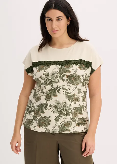 T-shirt oversize avec un galon de dentelle, bonprix