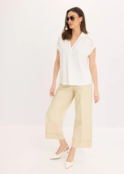 Poloshirt aus Viskose- Pique mit Spitzeneinsatz, bonprix