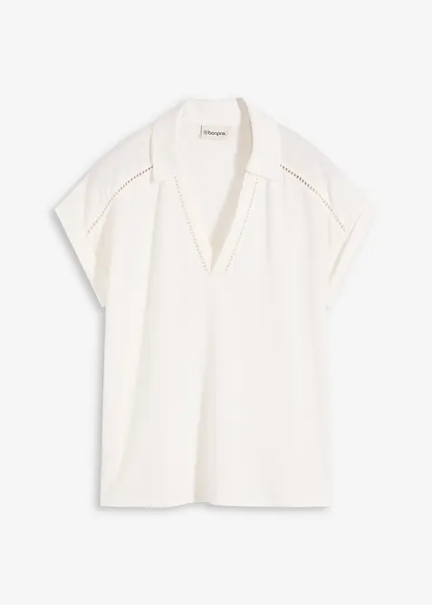 Poloshirt aus Viskose- Pique mit Spitzeneinsatz, bonprix
