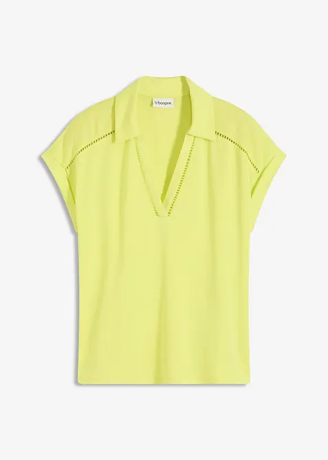 Poloshirt aus Viskose- Pique mit Spitzeneinsatz, bonprix