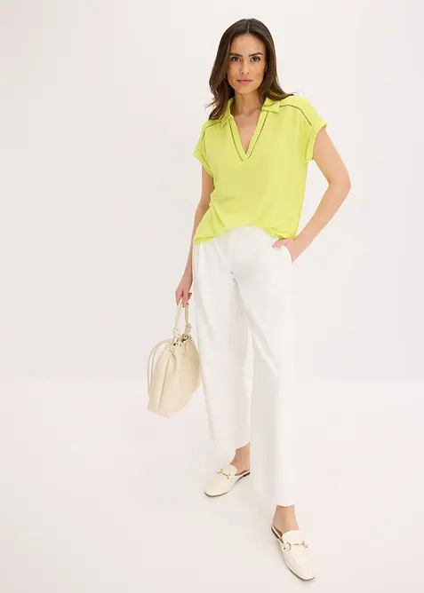 Poloshirt aus Viskose- Pique mit Spitzeneinsatz, bonprix