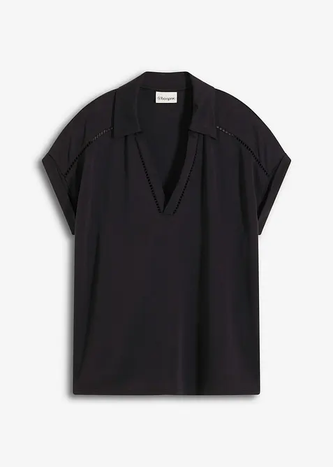 Polo en maille piquée de viscose avec empiècement en dentelle, bonprix