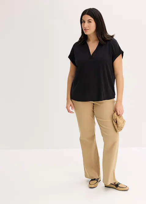 Polo en maille piquée de viscose avec empiècement en dentelle, bonprix