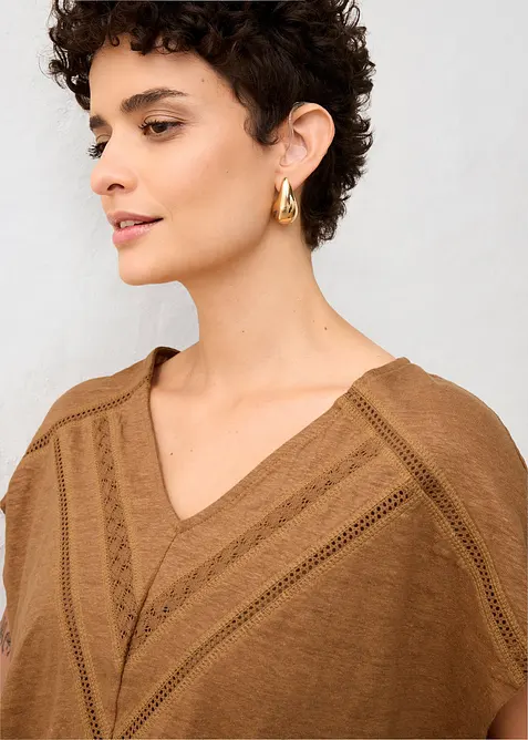 T-Shirt aus reinem Leinen mit Spitze, bonprix