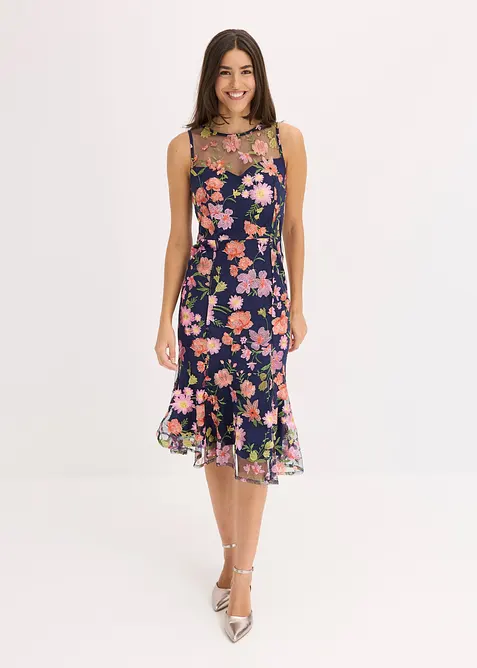 Robe midi avec broderies florales, bonprix