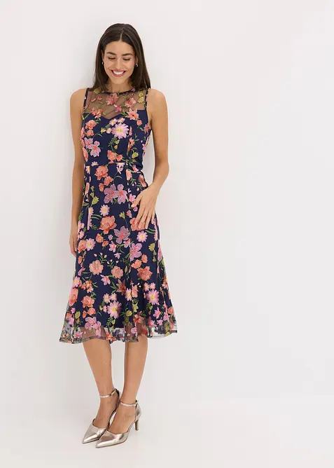 Robe midi avec broderies florales, bonprix