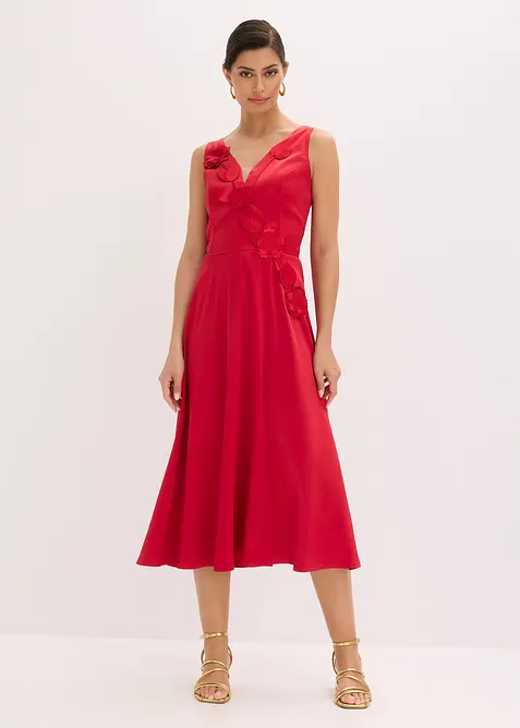 Midikleid aus gl&auml;nzendem Satin mit Blumen-Applikation, bonprix