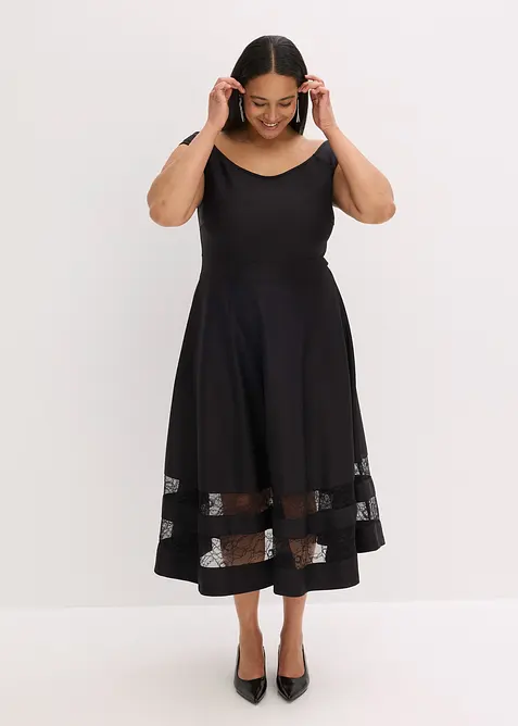 Robe col Bardot avec dentelle, bonprix