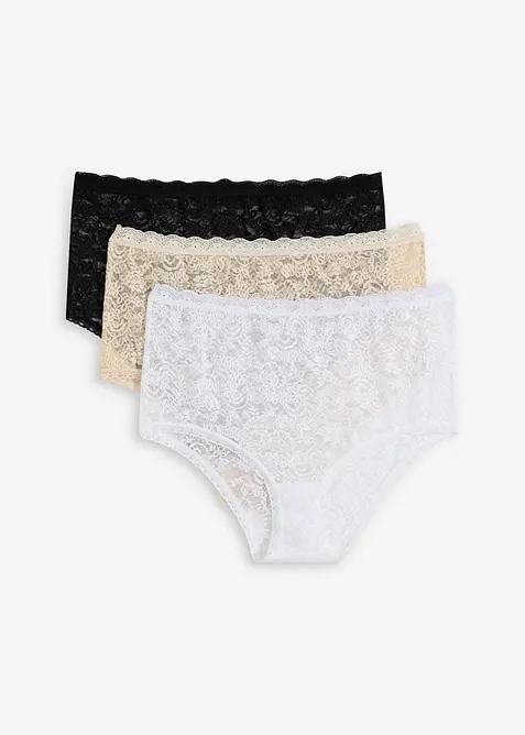 Lot de 3 slips taille haute en dentelle, bonprix