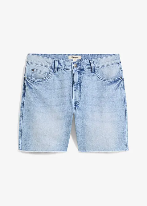 Bermuda en jean extensible à finitions effilochées, loose, bonprix