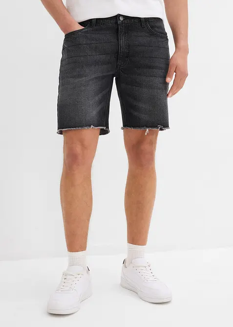 Stretch-Jeans-Shorts mit offenen Saumkanten, Relaxed Fit, bonprix