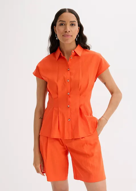 Kurzarmbluse aus luftigem Leinen-Mix, bonprix