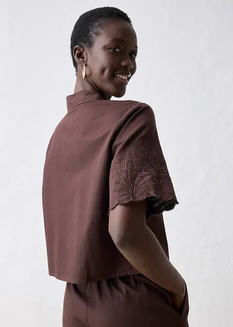 verkürzte Hemdbluse mit Seidenanteil, bonprix