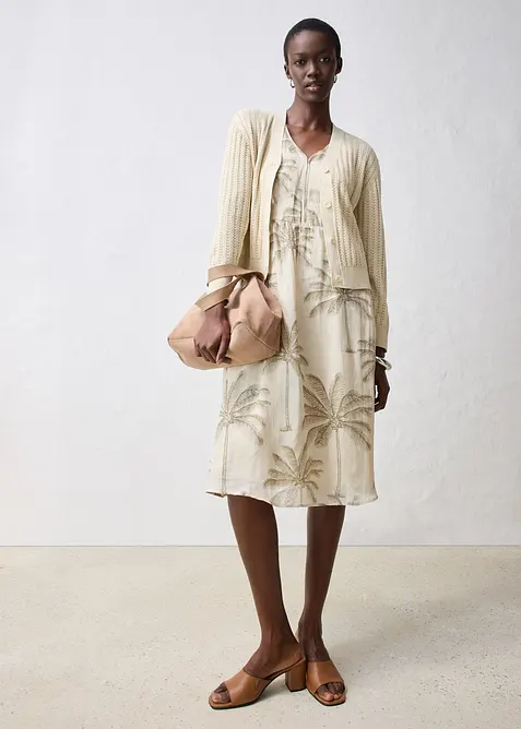 Ajour-Strickjacke mit Leinenanteil, bonprix