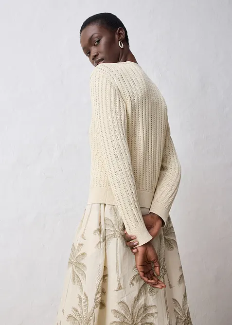 Ajour-Strickjacke mit Leinenanteil, bonprix