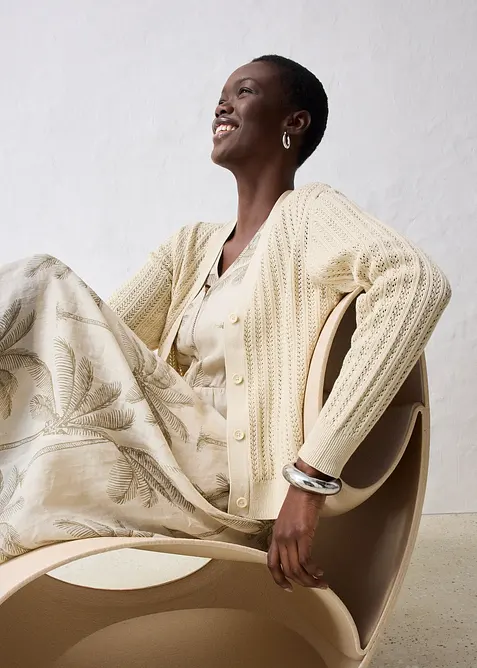 Ajour-Strickjacke mit Leinenanteil, bonprix