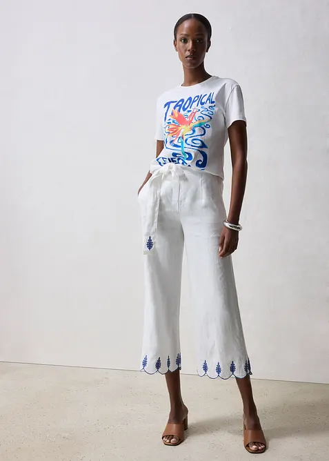 Jupe-culotte en lin avec ceinture (ens. 2 pces), bonprix