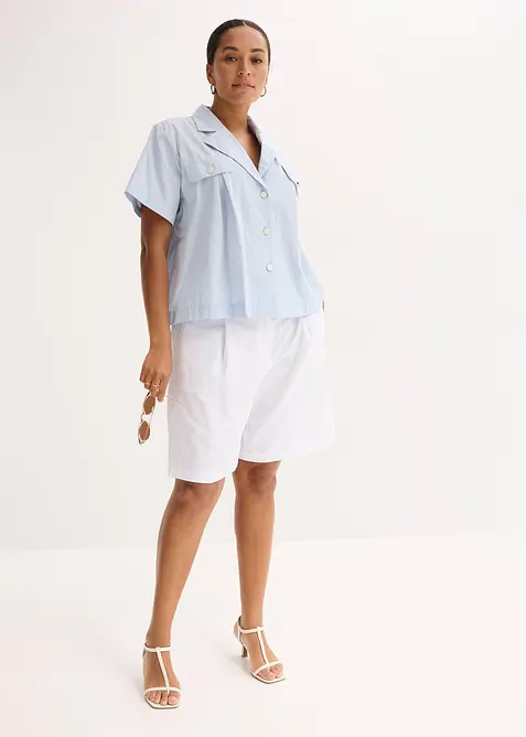 Chemisier cropped à manches courtes en popeline de coton, bonprix