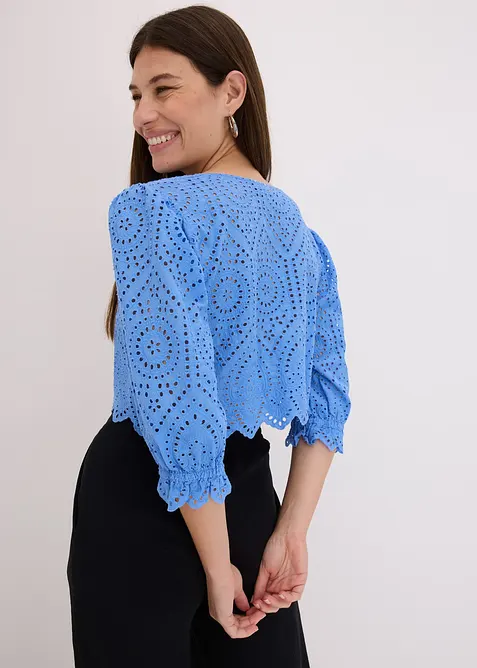 Blouse en broderie anglaise à manches bouffantes, bonprix